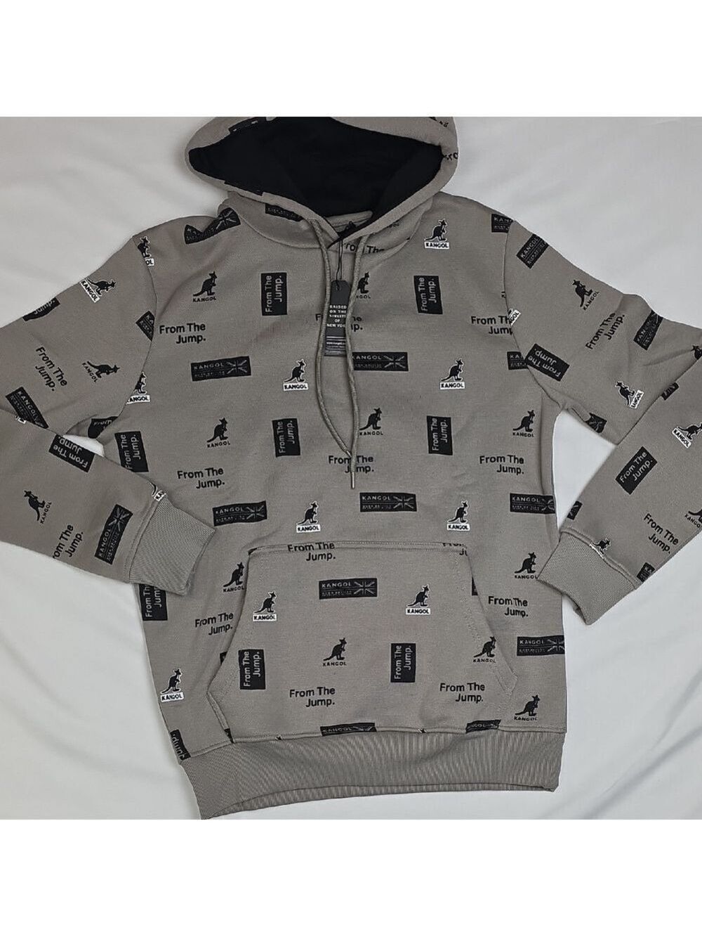 Kangol Logo-Print Hoodie in Gray with Black Accents Small New